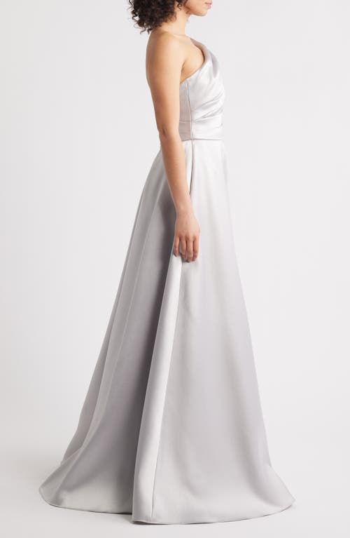 Amsale One-shoulder Mikado Gown In Platinum