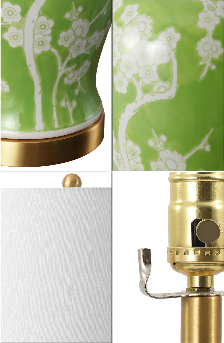 JONATHAN Y Gracie Traditional Cottage Ceramic/Metal Ginger Jar LED Table Lamp, Alternate, color, Green/White