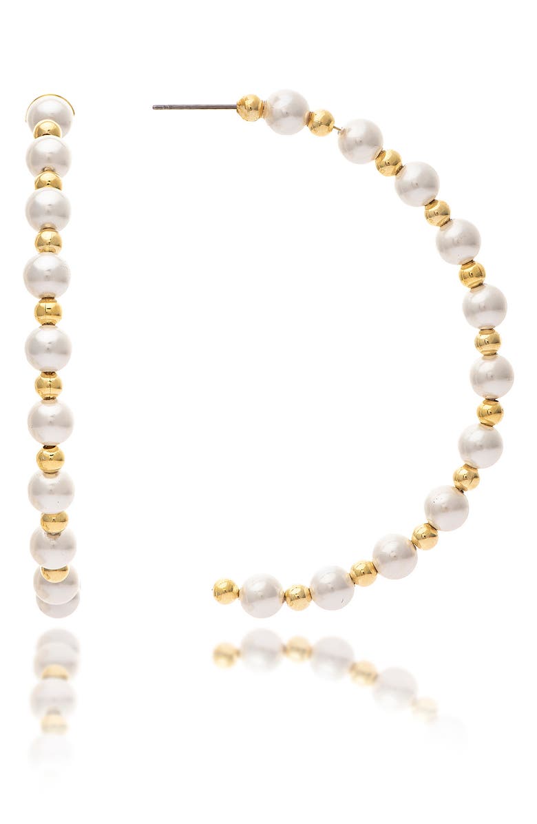 RIVKA FRIEDMAN 18K Gold Clad Bead & Pearl Hoop Earrings, Main, color, 