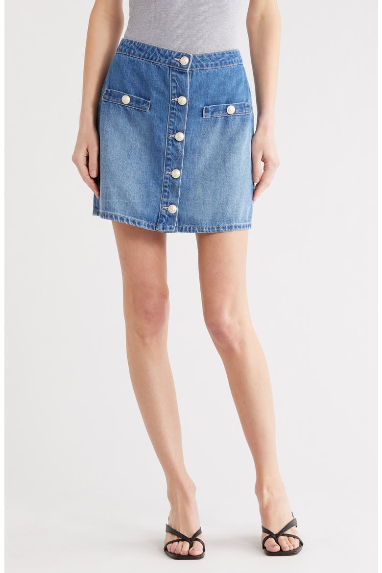Crested Button Denim Miniskirt, Main, color, HILMAR