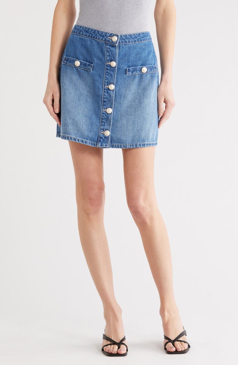 L'AGENCE Crested Button Denim Miniskirt, Main, color, Hilmar