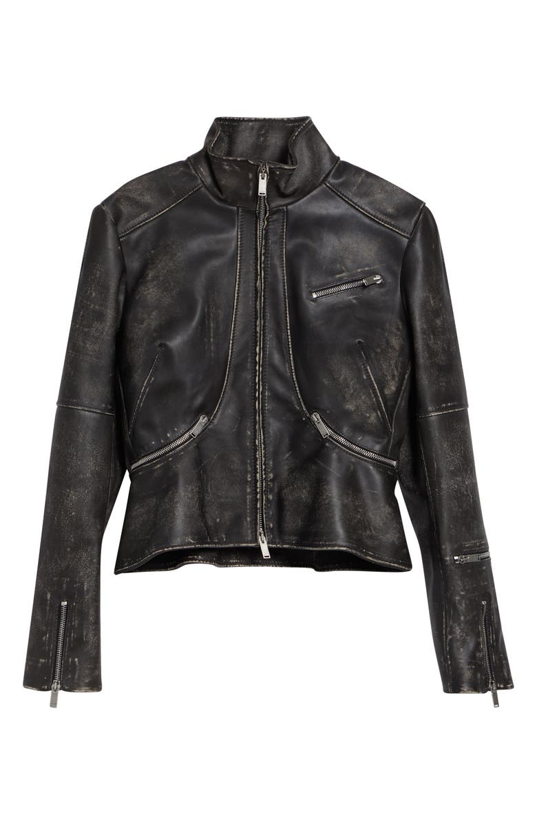 McQueen Crop Brushed Leather Jacket, Main, color, Black/ Brown