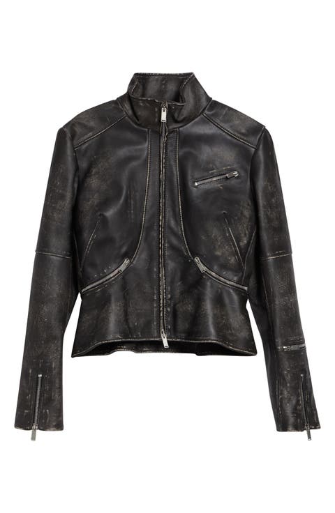 Crop Brushed Leather Jacket