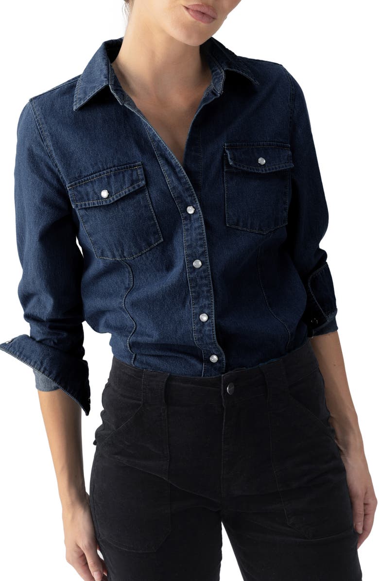 Sanctuary The Western Denim Shirt, Main, color, Blue Slate