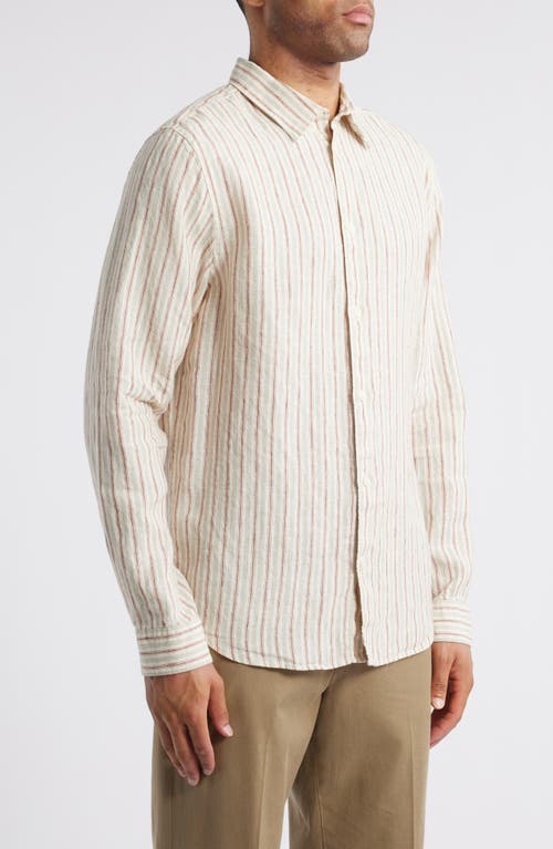 Nn07 Enzo 5728 Stripe Linen Button-up Shirt In Brown