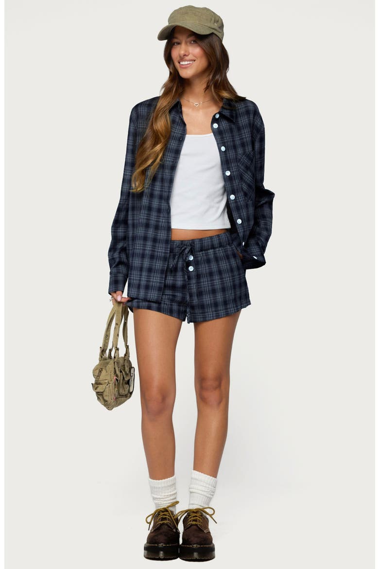 Alessa Plaid Pull-On Shorts, Alternate, color, DARK-BLUE