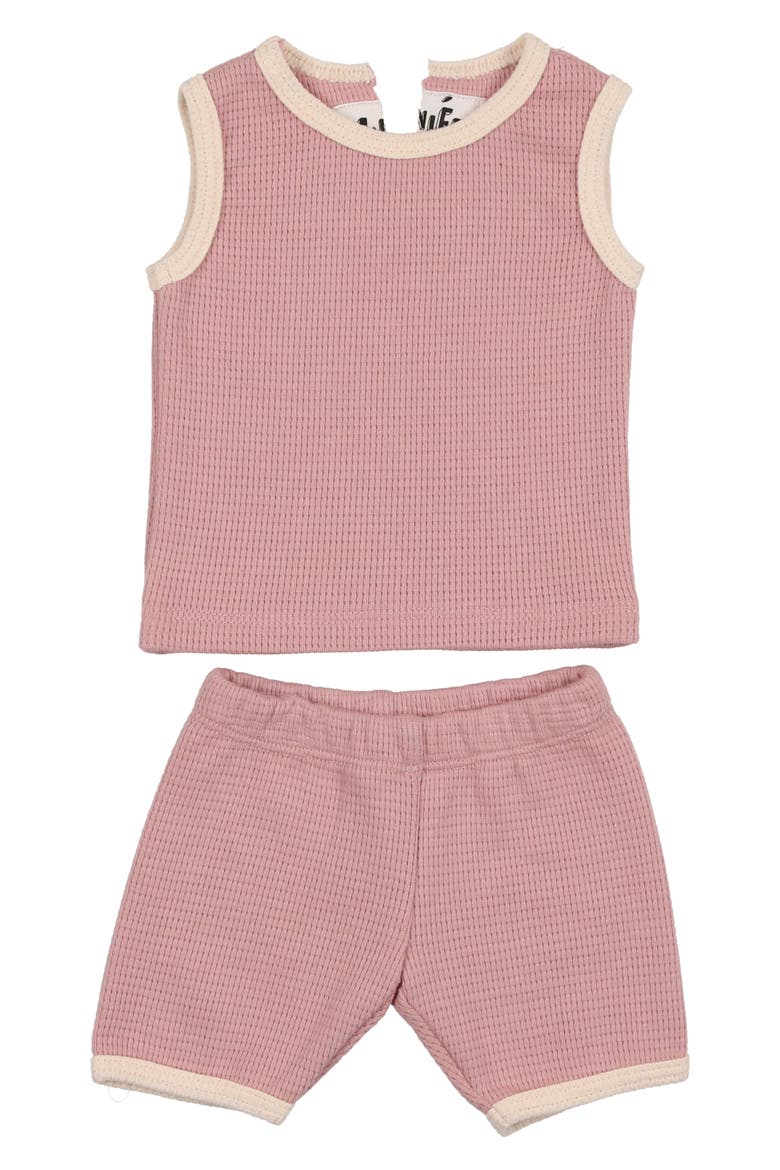Waffle Knit Cotton Tank & Shorts Set, Main, color, PINK