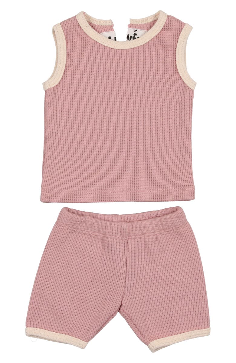 Manière Waffle Knit Cotton Tank & Shorts Set, Main, color, Pink
