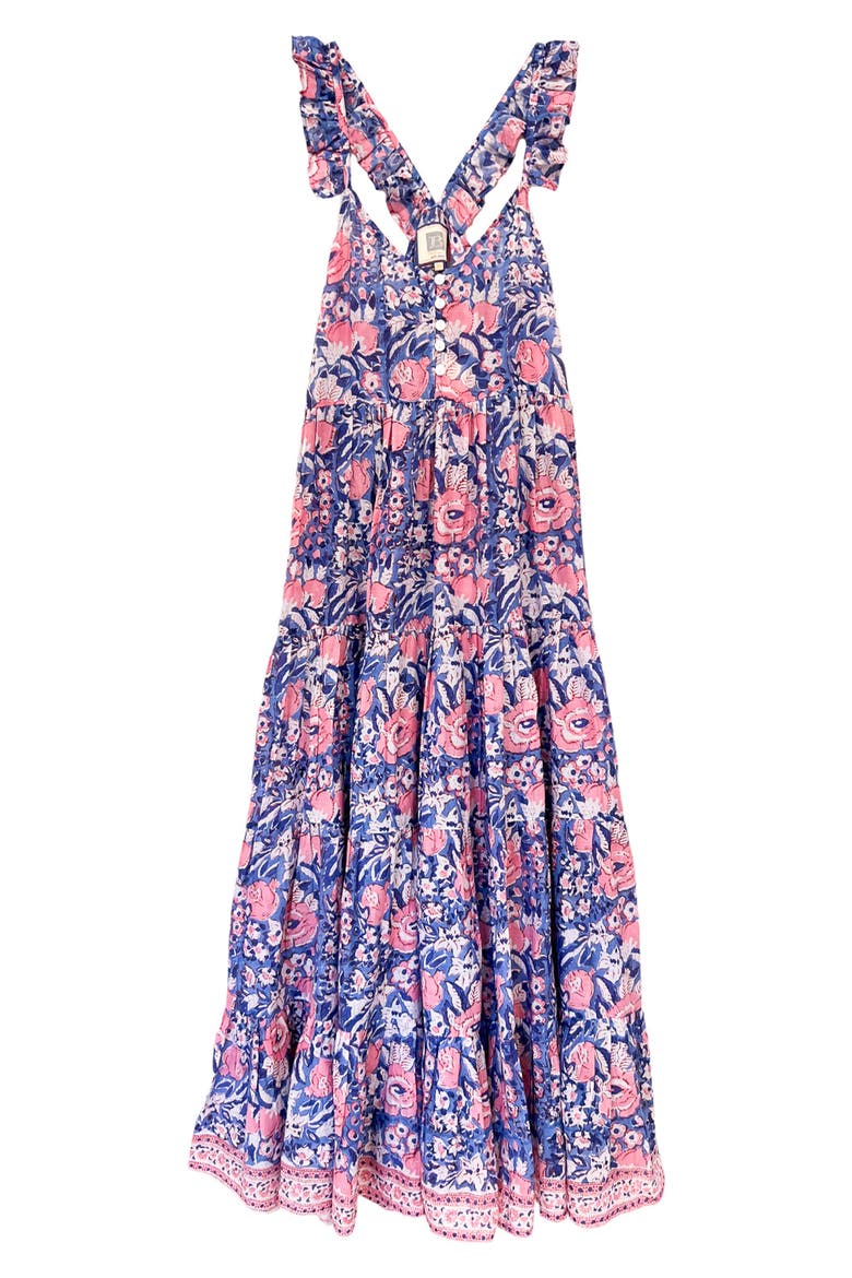 Harlow Floral Tiered Cotton Maxi Sundress, Main, color, MEDIUM BLUE