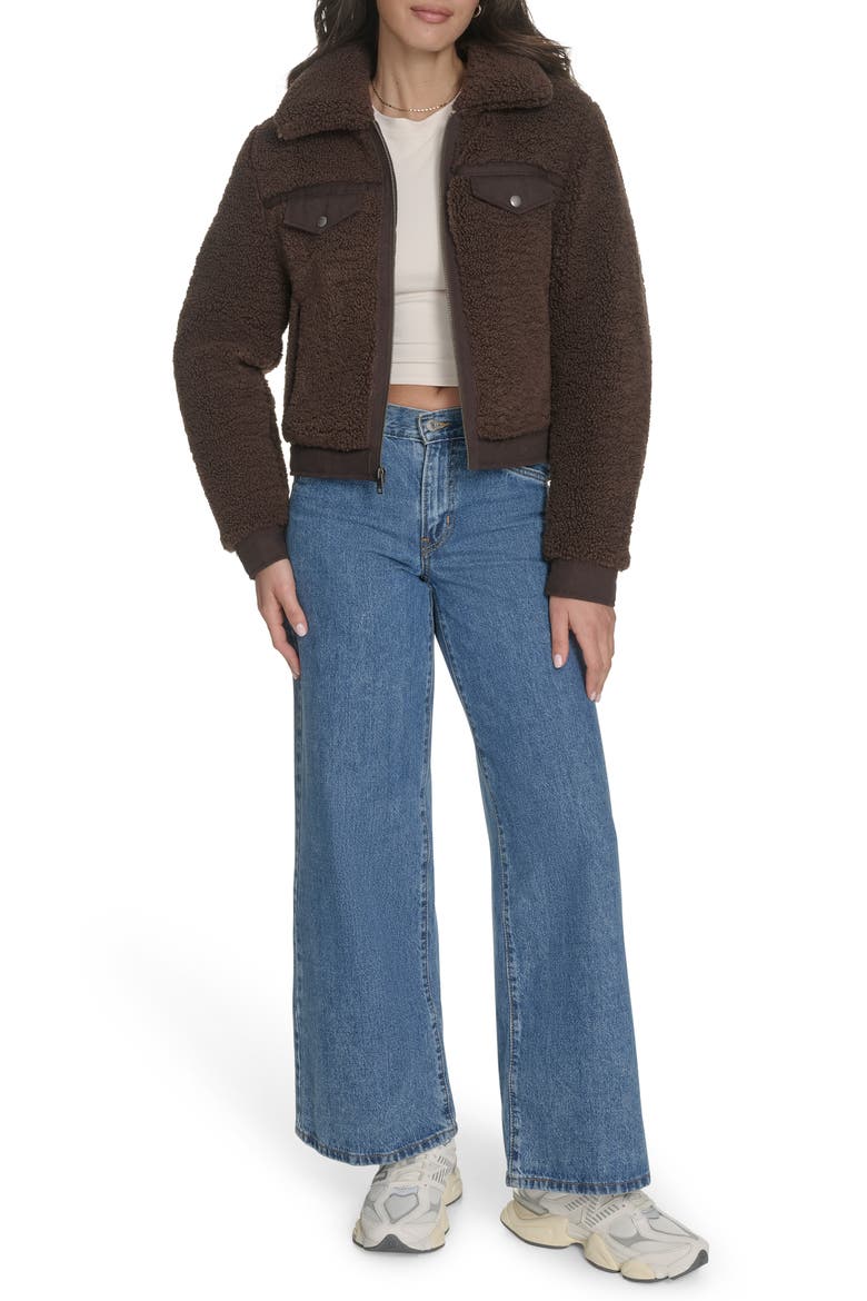 Fleece & Denim Bomber Jacket, Alternate, color, CHOCOL BRO