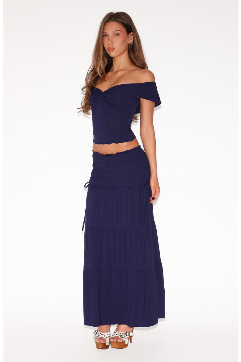 Denali Off the Shoulder Polka Dot Top, Alternate, color, NAVY