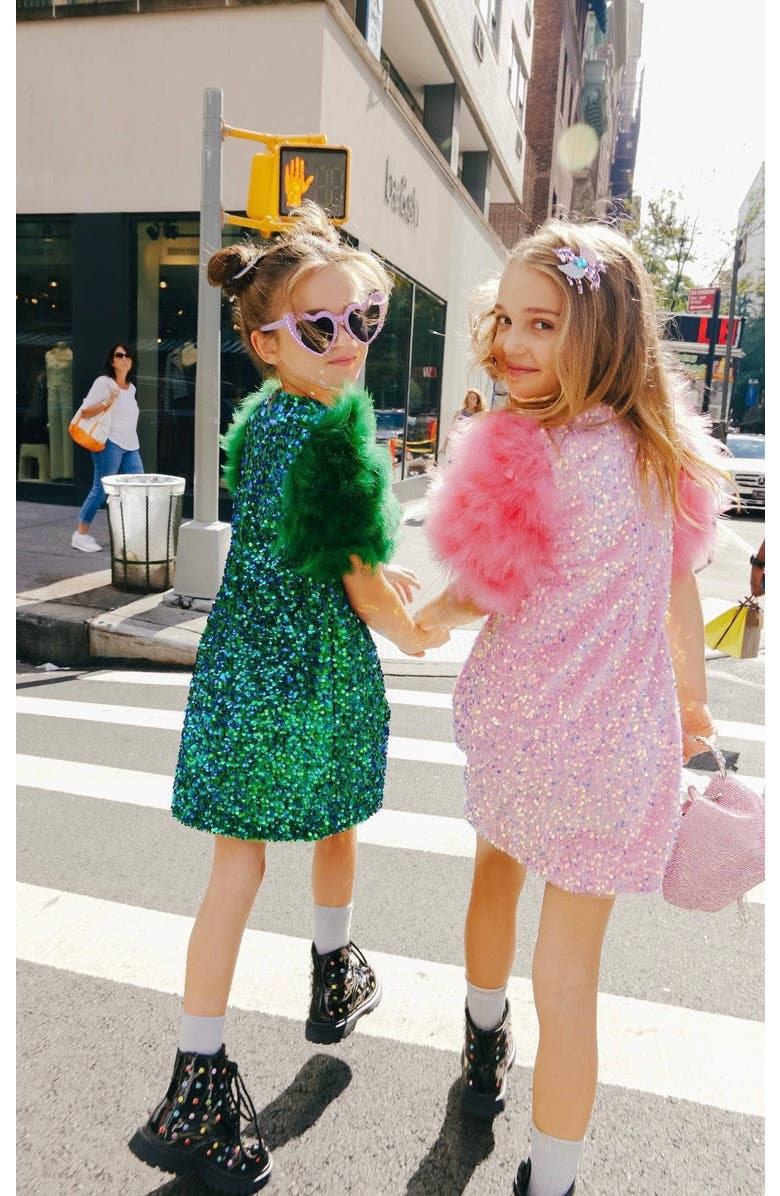 Lola + The Boys Feather Party Dress, Alternate, color, Jade