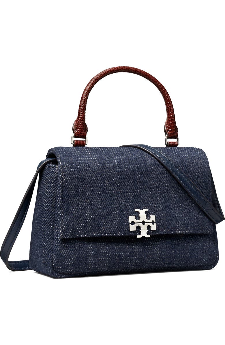 Tory Burch Charlie Denim Top Handle Bag, Alternate, color, Midnight