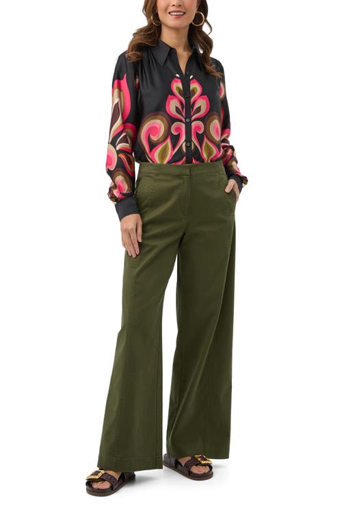 Trina Turk Cassavetes Button Up Border Printed Top In Multi