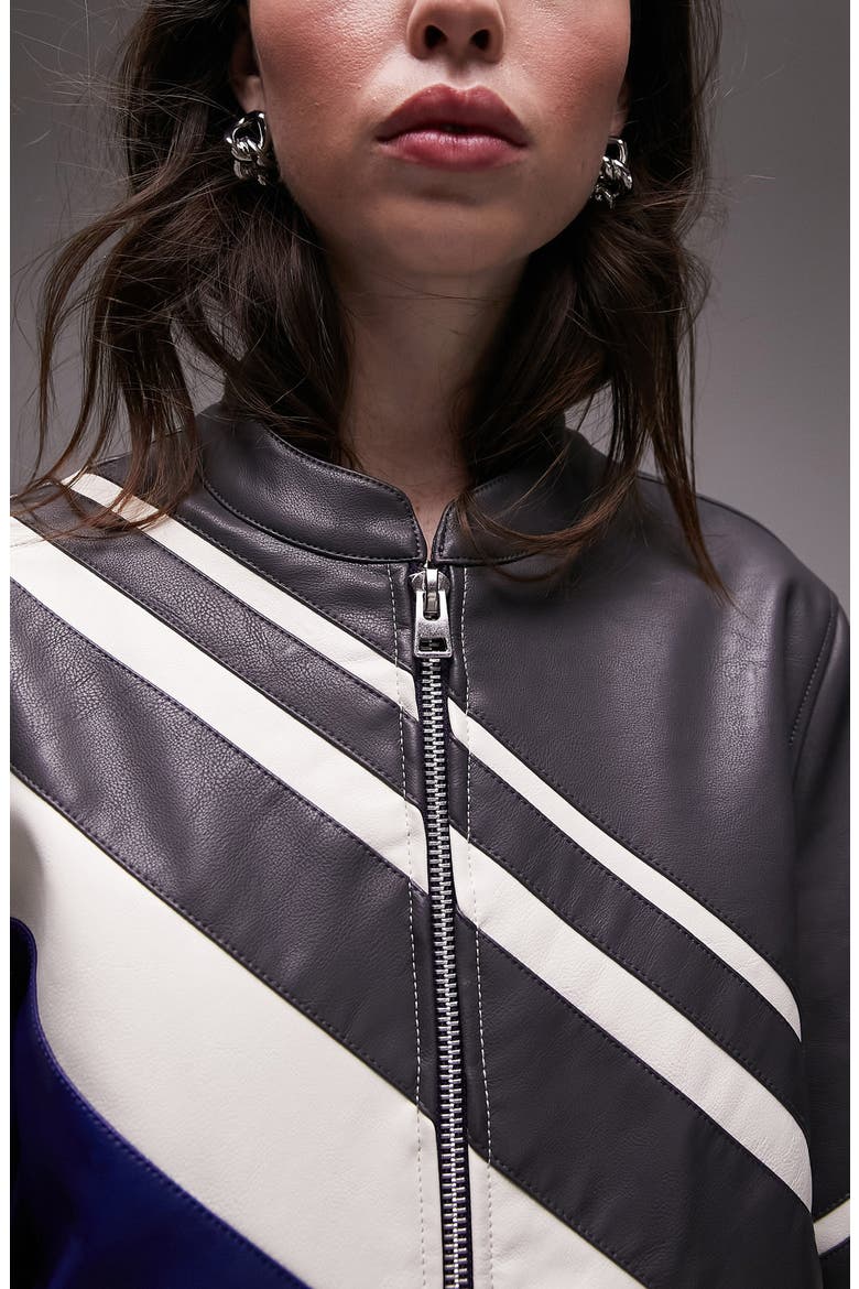 Motocross Colorblock Faux Leather Jacket, Alternate, color, BLACK MULTI