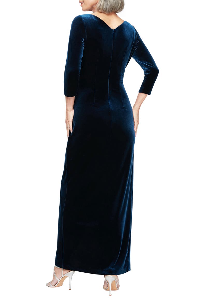 Ruched Three-Quarter Sleeve Velvet Gown, Alternate, color, IMPERIAL