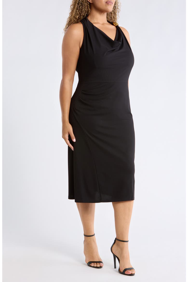 Hardware Detail Halter Neck Midi Dress, Alternate, color, BLACK