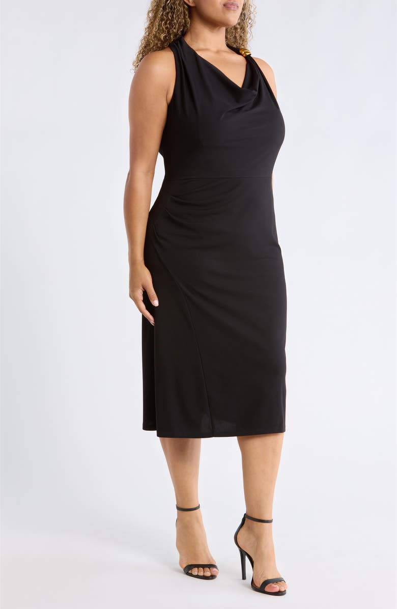 DONNA KARAN Hardware Detail Halter Neck Midi Dress, Alternate, color, Black