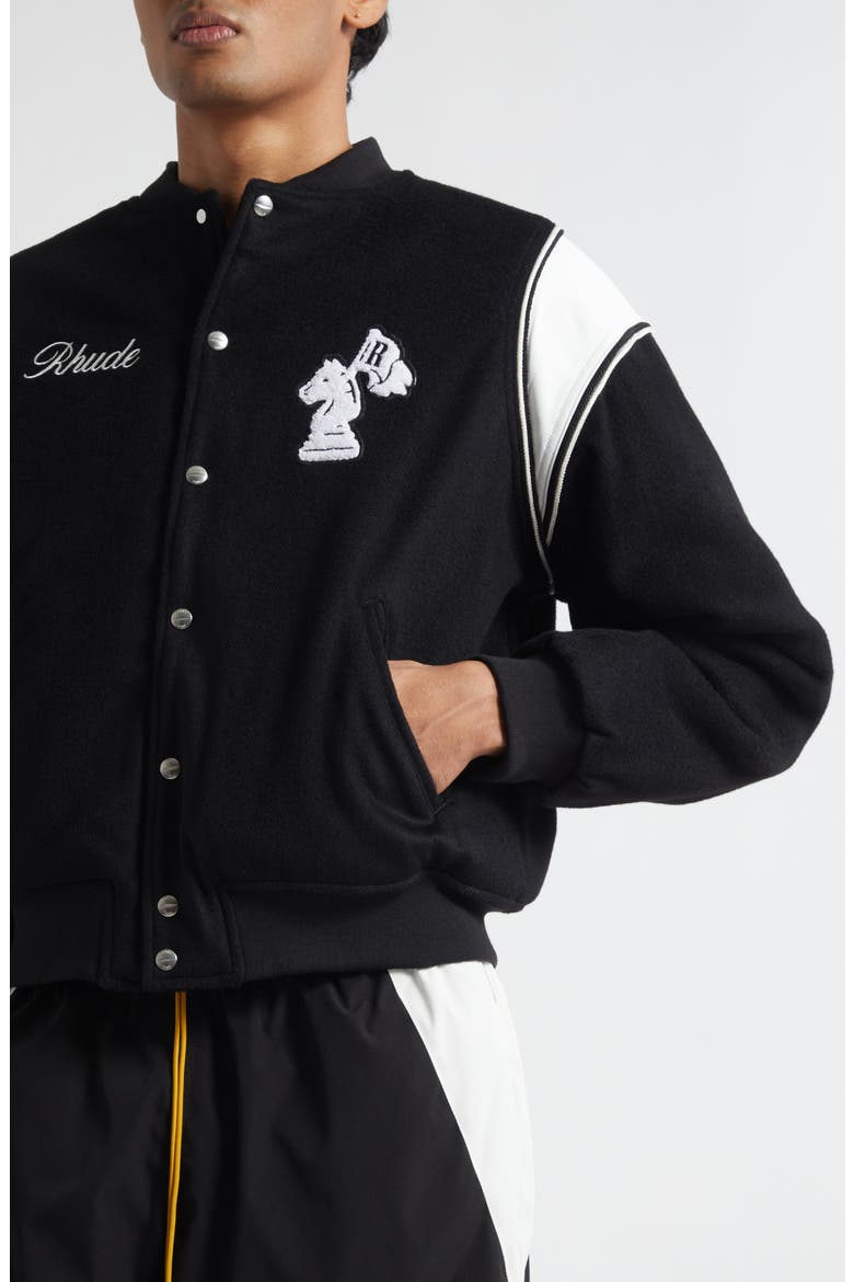 Regista Wool Blend Varsity Jacket, Alternate, color, BLACK / WHITE / GOLD