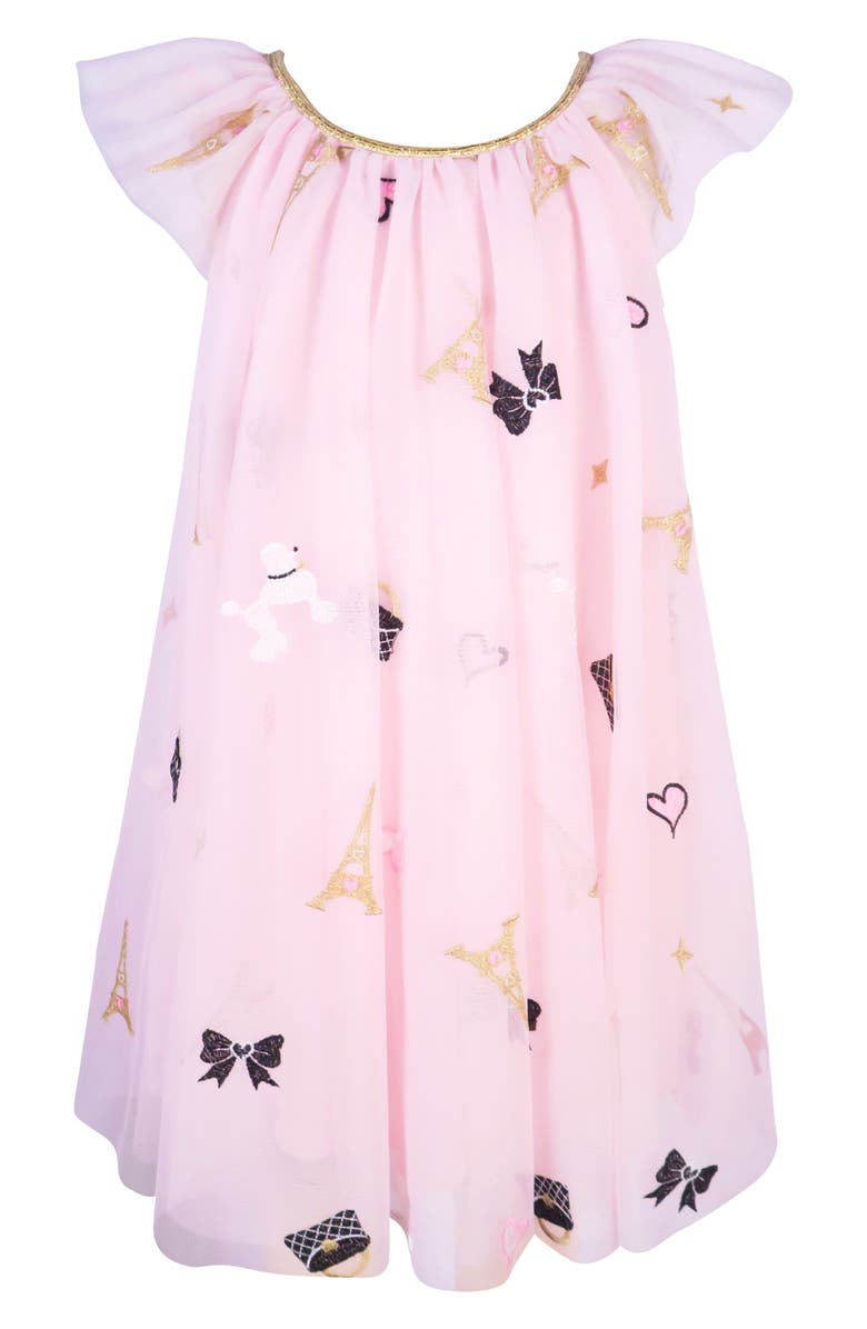 Zunie Kids' Paris Embroidered Flutter Sleeve Dress, Main, color, Pink