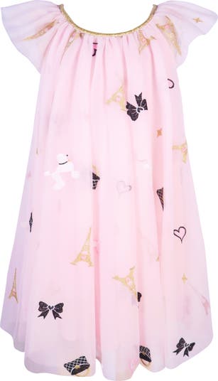 Kids' Paris Embroidered Flutter Sleeve Dress