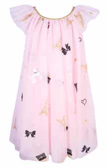Zunie Kids' Paris Embroidered Flutter Sleeve Dress