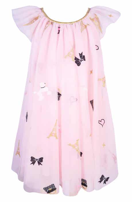 Zunie Kids' Paris Embroidered Flutter Sleeve Dress