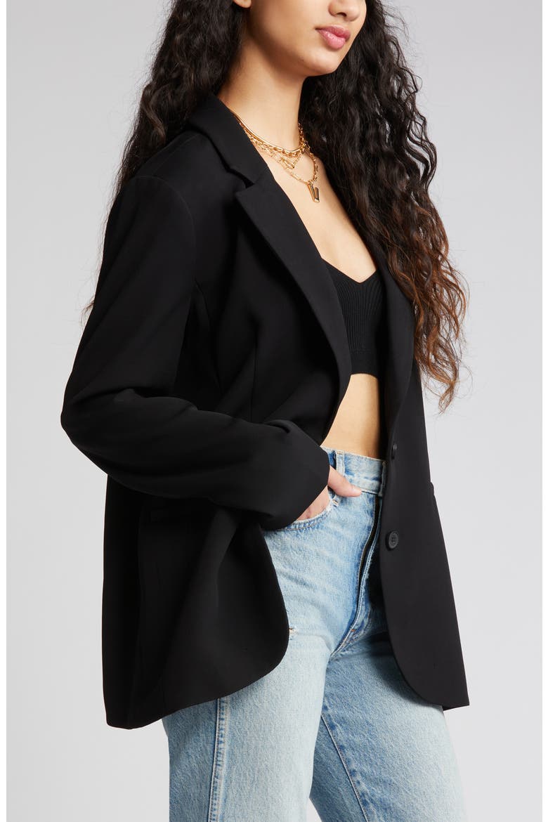 Oversize Curve Hem Blazer, Alternate, color, BLACK