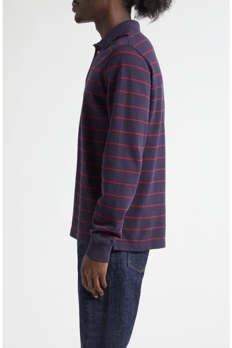 Stripe Long Sleeve Cotton Piqué Polo, Alternate, color, NAVY/ RED