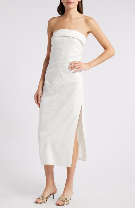 Pamela Foldover Strapless Midi Dress