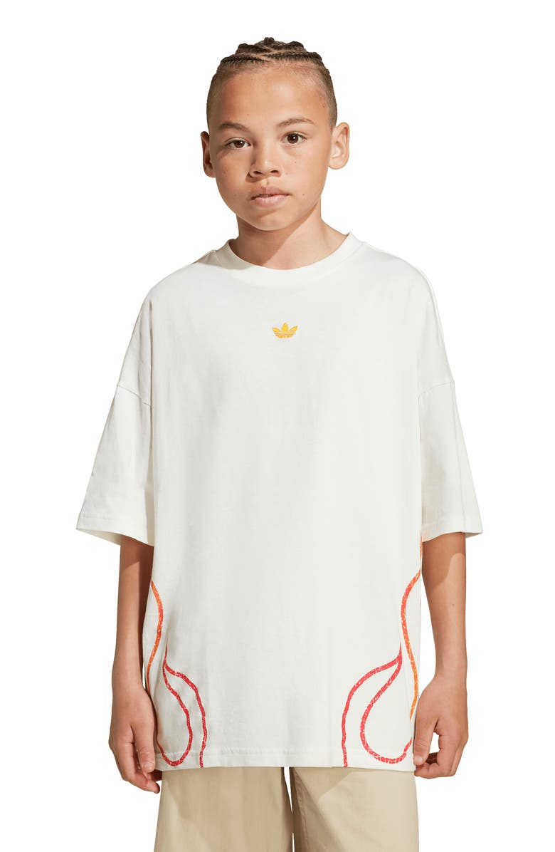adidas Originals Kids' Flame Cotton T-Shirt, Alternate, color, Off-White