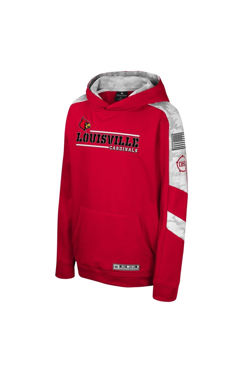 COLOSSEUM Youth Colosseum Red Louisville Cardinals OHT Military Appreciation Cyclone Digital Camo Pullover Hoodie, Alternate, color, Red