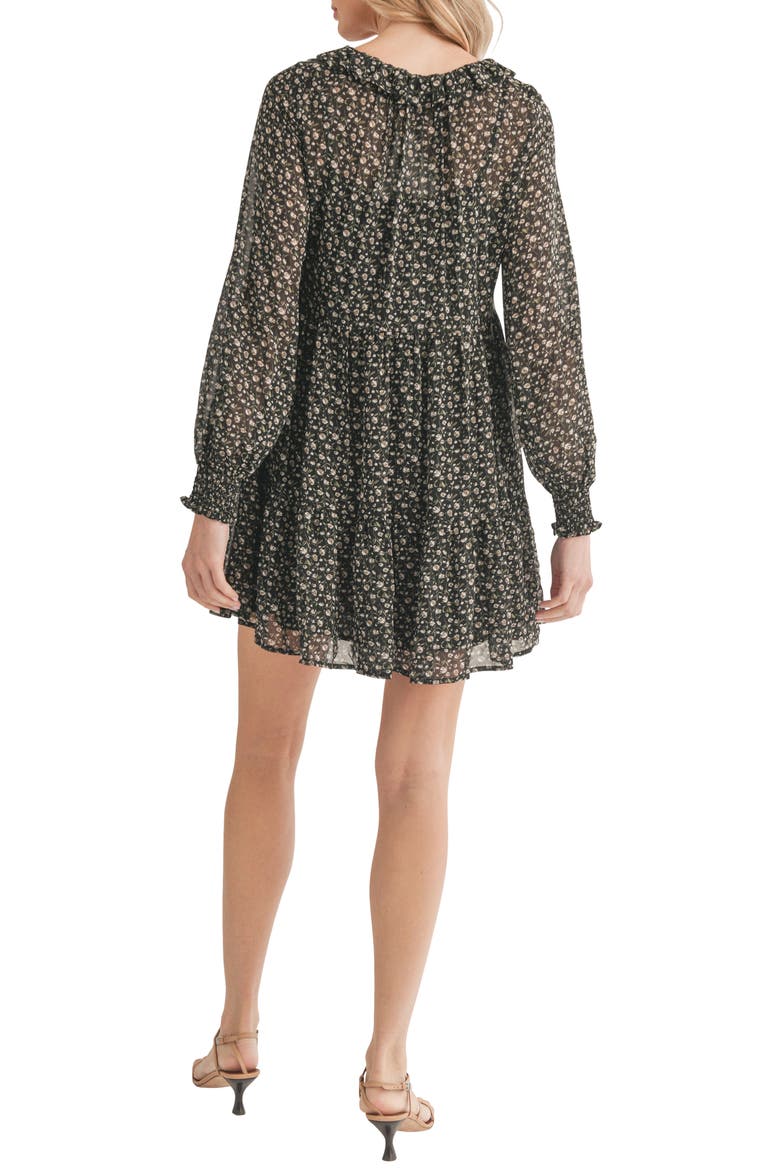Floral Long Sleeve Tiered Shift Dress, Alternate, color, BLACK BROWN FLORAL
