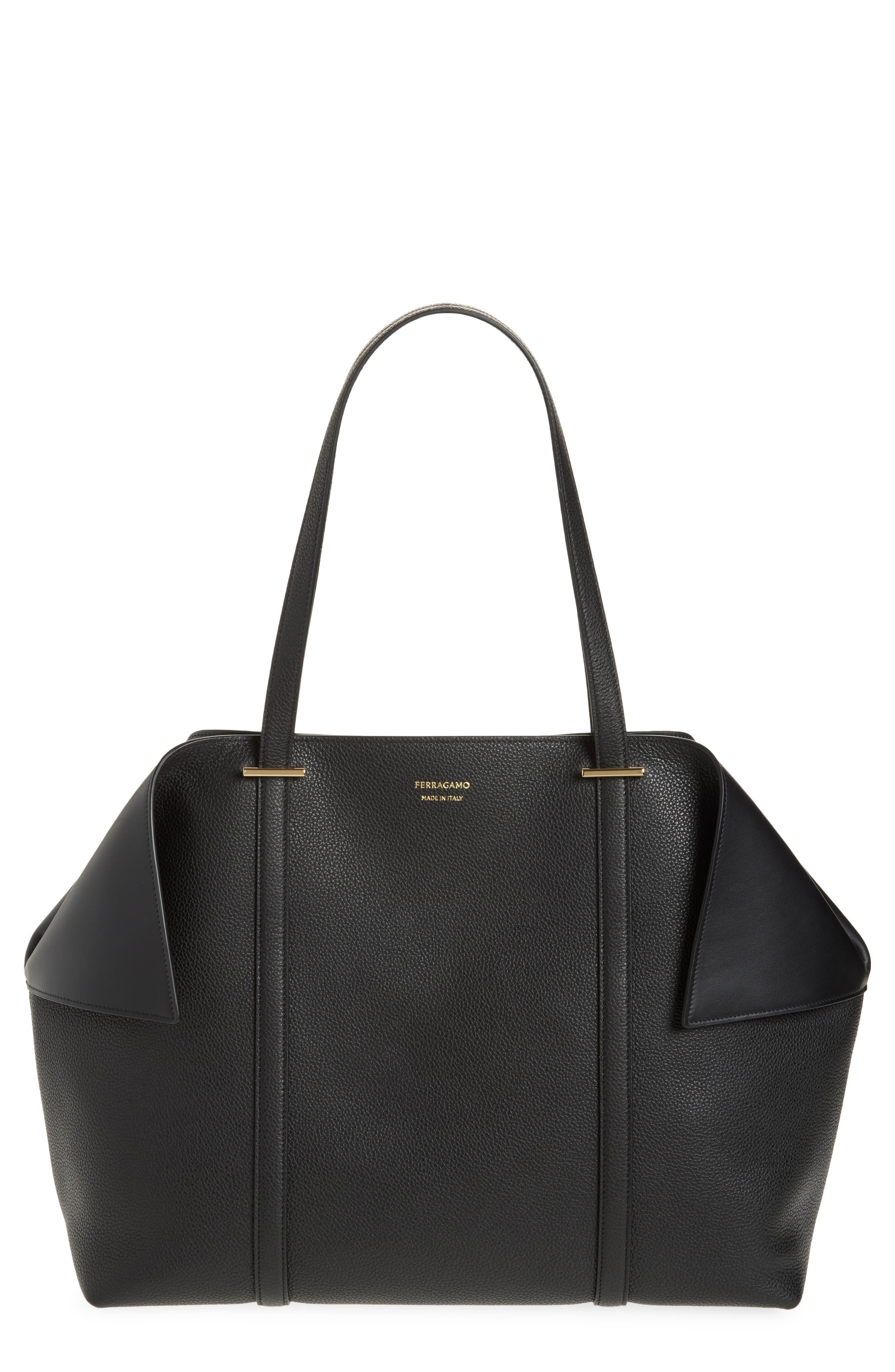 FERRAGAMO Large Folded Suede Tote, Main, color, Nero