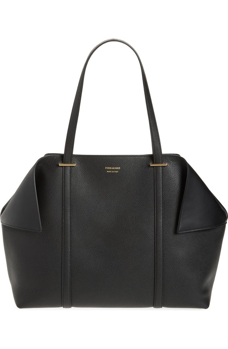 FERRAGAMO Large Folded Suede Tote, Main, color, Nero