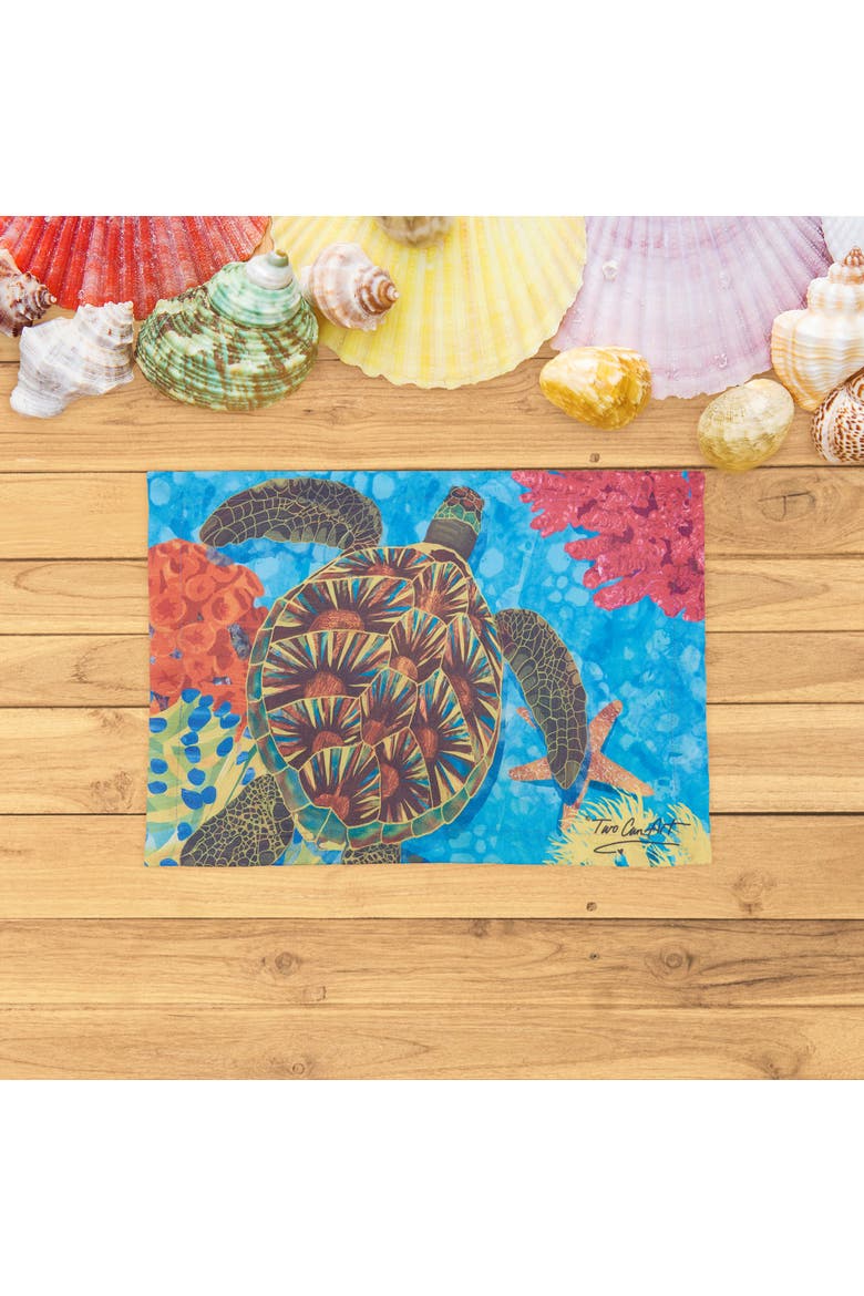 Turtle Printed Placemats Set of 6, 13.5" x 19", Alternate, color, Blue