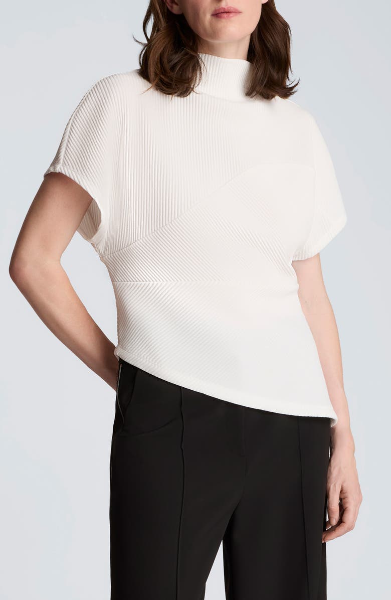 Kenneth Cole Asymmetric Mock Neck Rib Knit Top, Main, color, Feather White