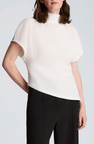 Kenneth Cole Asymmetric Mock Neck Rib Knit Top