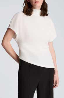 Asymmetric Mock Neck Rib Knit Top