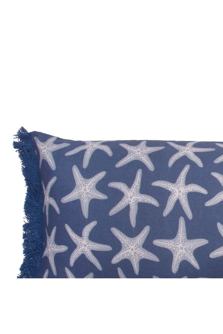 Calming Seas Starfish Fringed Striped Reversible Throw Pillow, 12" x 36", Alternate, color, Blue