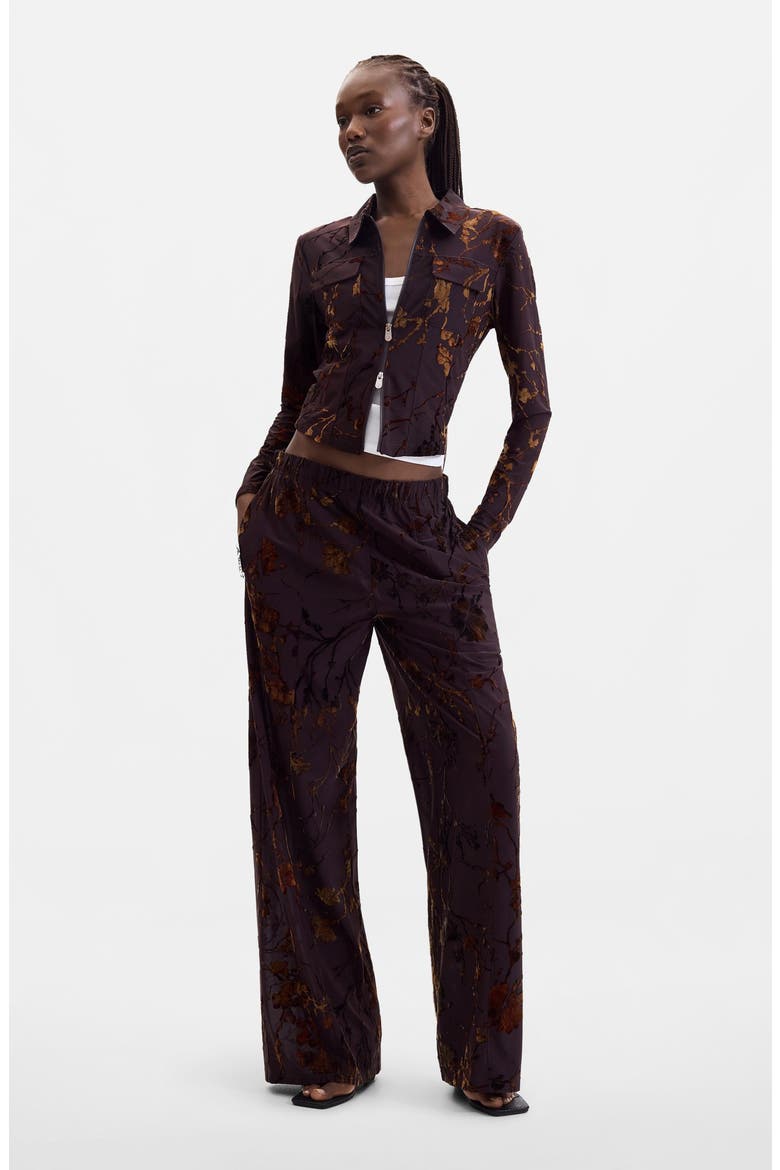 Devoré Velvet Floral Zip Top, Alternate, color, BROWN