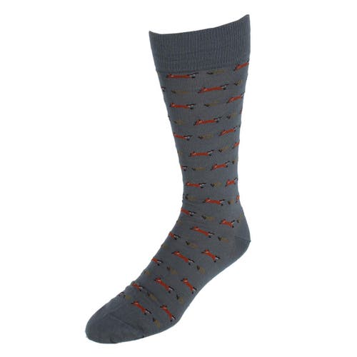 Trafalgar The Hunt Is On Mid-calf Fox Noevlty Pima Cotton Dress Sock In Blue