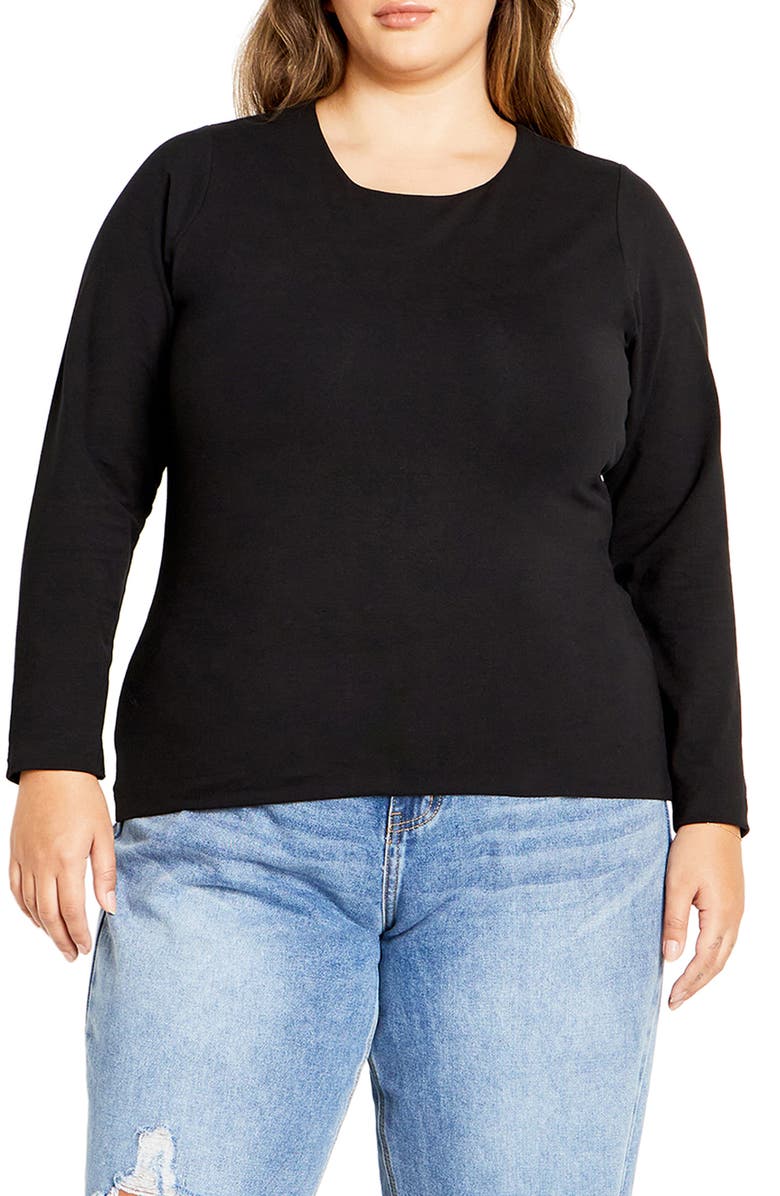City Chic Noa Long Sleeve Stretch Cotton Top, Main, color, 
