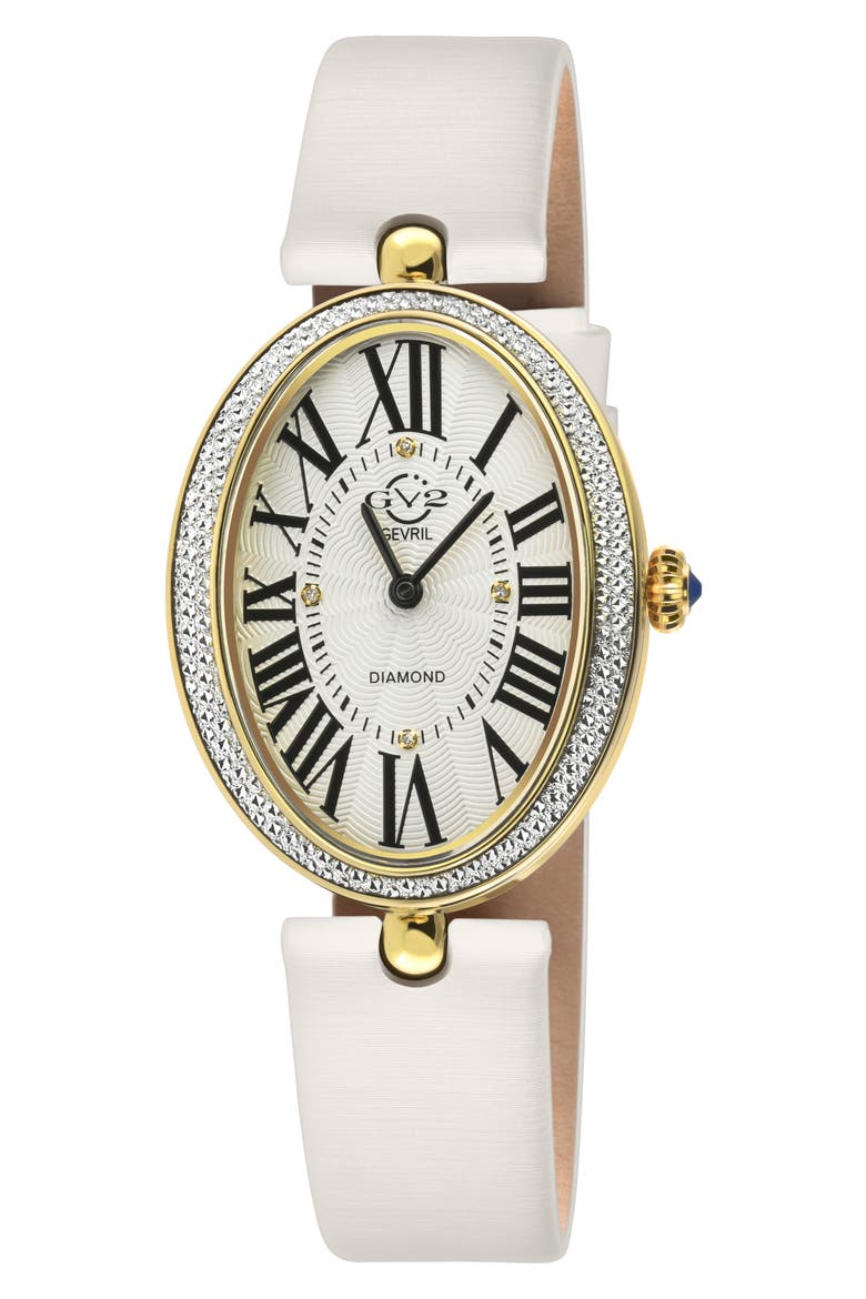 Piazza Navona Diamond Dial Leather Strap Watch, 29mm x 38mm, Main, color, IVORY