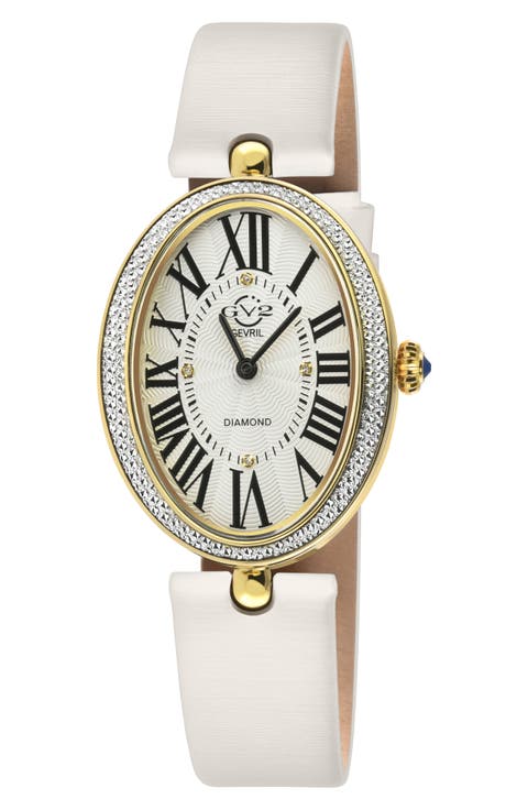 Piazza Navona Diamond Dial Leather Strap Watch, 29mm x 38mm