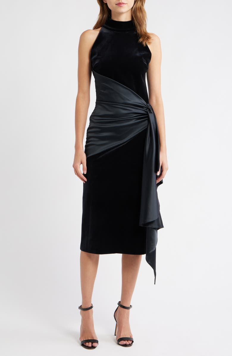 Chiara Boni La Petite Robe Gudairi Velvet Draped Cocktail Dress, Main, color, Black