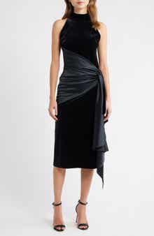 Gudairi Velvet Draped Cocktail Dress