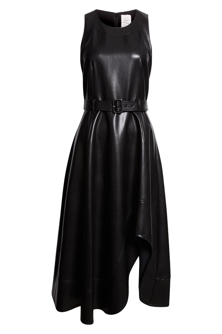 Zelda Faux Leather High Low Hem Dress, Alternate, color, BLACK