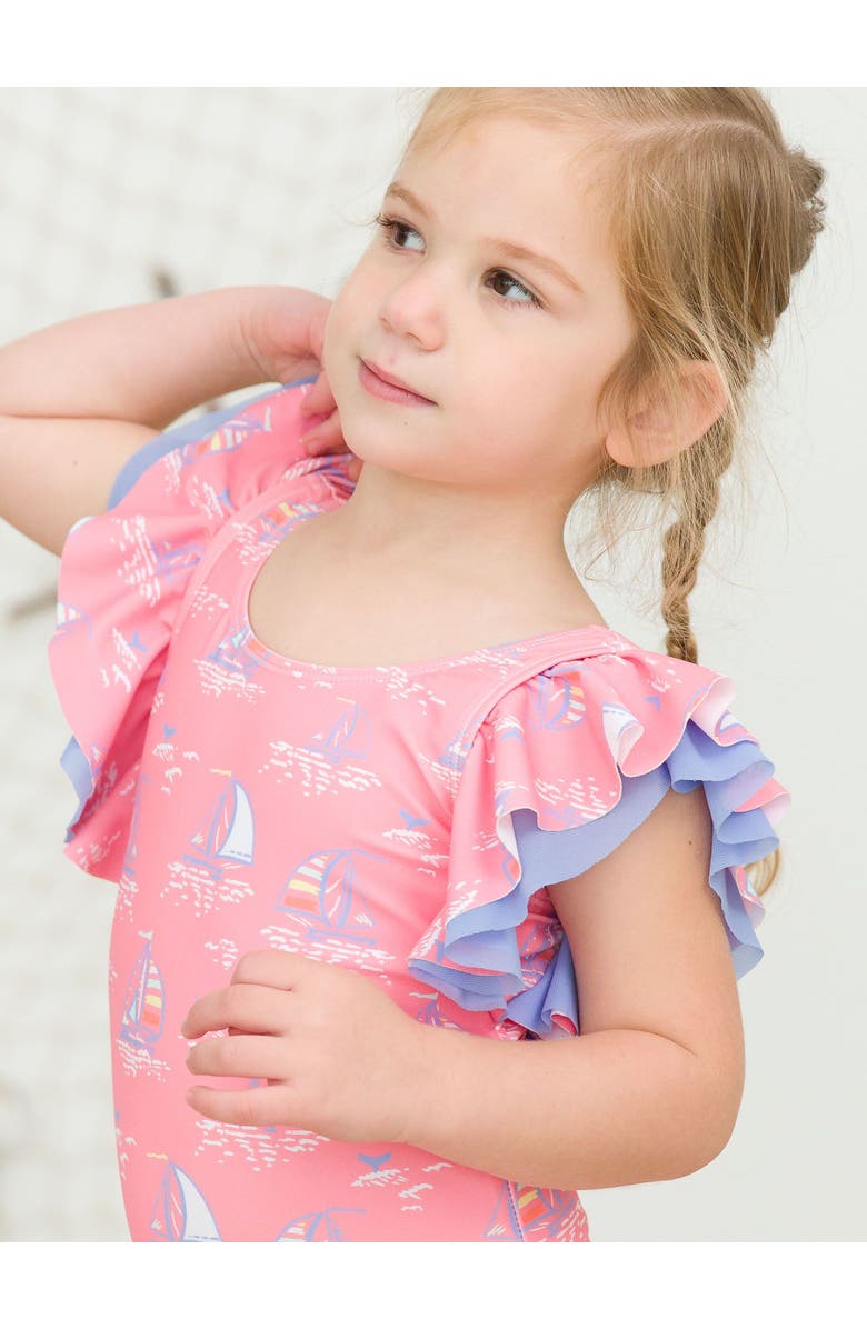 RuffleButts Baby/Toddler Girls UPF50+ Sun Protected Butterfly One Piece, Alternate, color, Pink Seas The Day