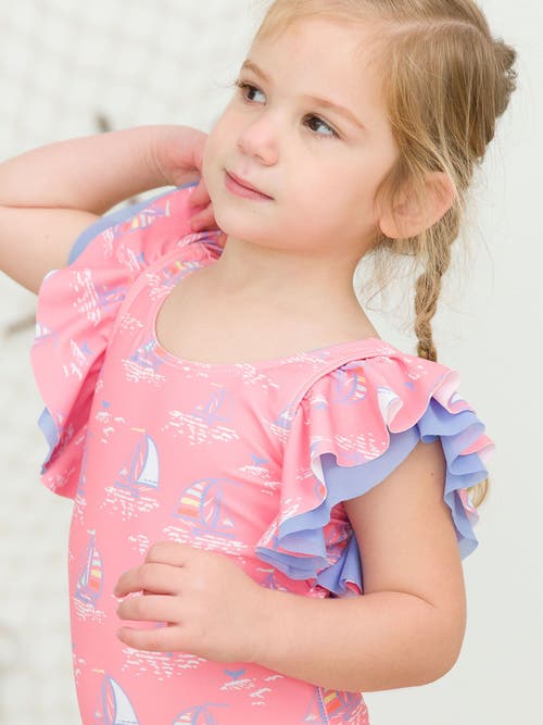 Shop Rufflebutts Baby/toddler Girls Upf50+ Sun Protected Butterfly One Piece In Pink Seas The Day